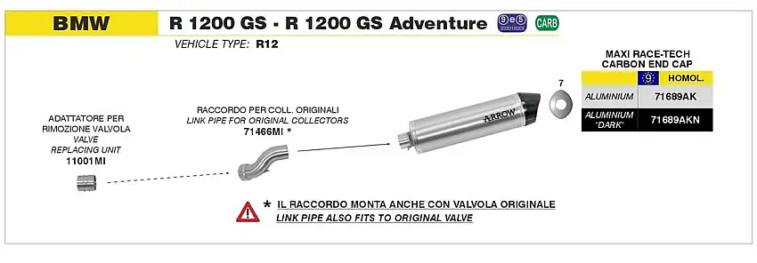 Adattatore rimozione valvola non omologato Arrow per BMW R 1200 R 11-14