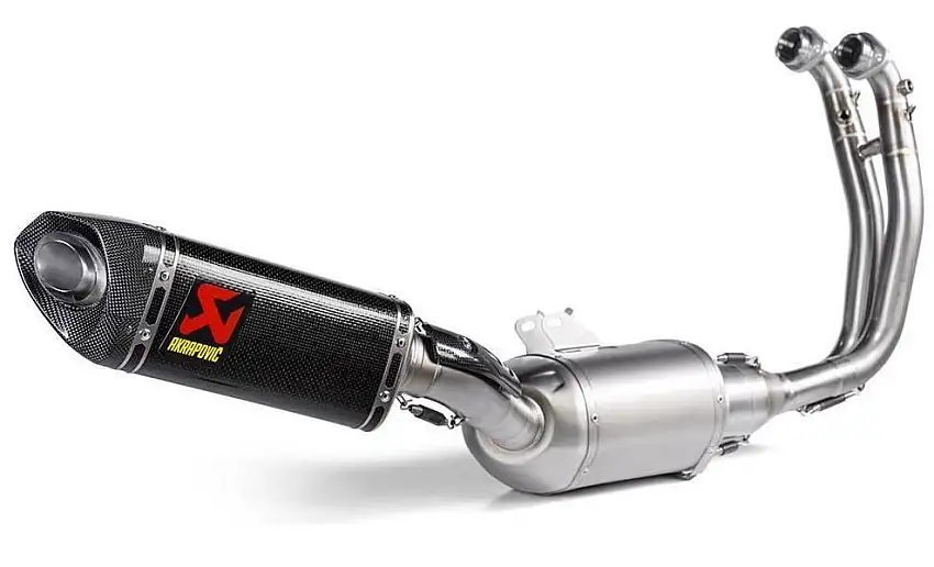 Scarico completo Akrapovic Racing omologato Euro 5 con collettori in acciaio inox e terminale in carbonio per Aprilia Tuono 660 21-24