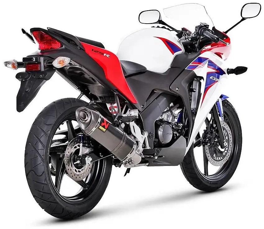 Scarico completo Akrapovic Racing non omologato con collettore in acciaio e terminale in carbonio per Honda CBR 125 R 11-16