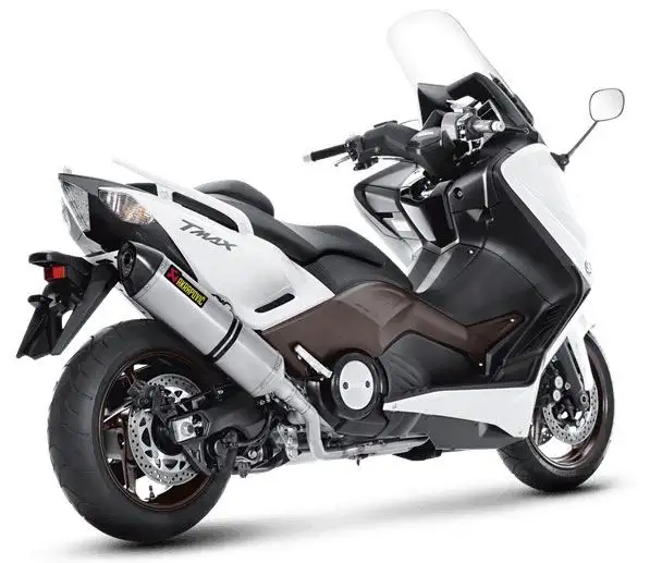 Scarico completo Akrapovic Racing non omologato con collettori in acciaio e terminale in titanio con fondello in carbonio per Yamaha T-Max 500 08-11