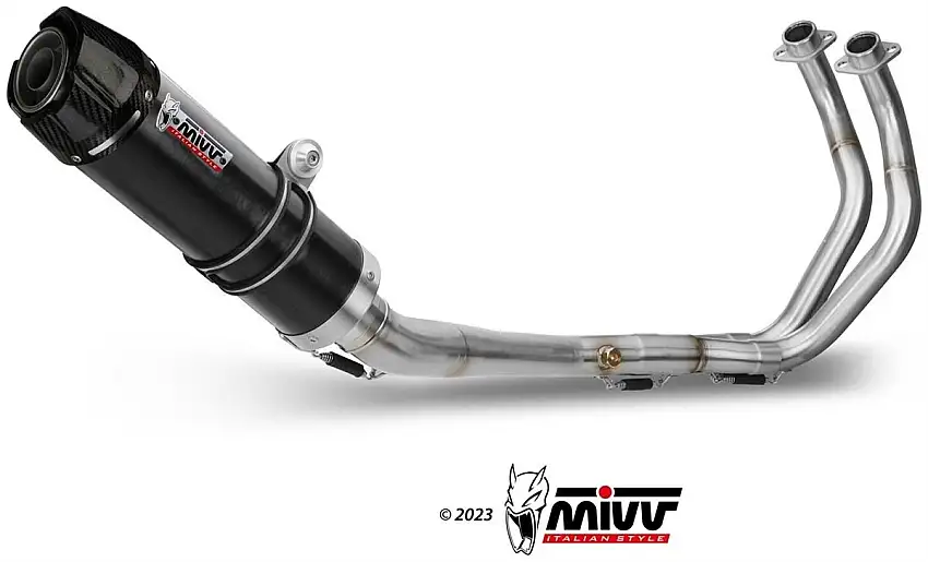 Scarico completo alto Mivv GP omologato inox nero con fondello in carbonio per Yamaha MT-07 14-24