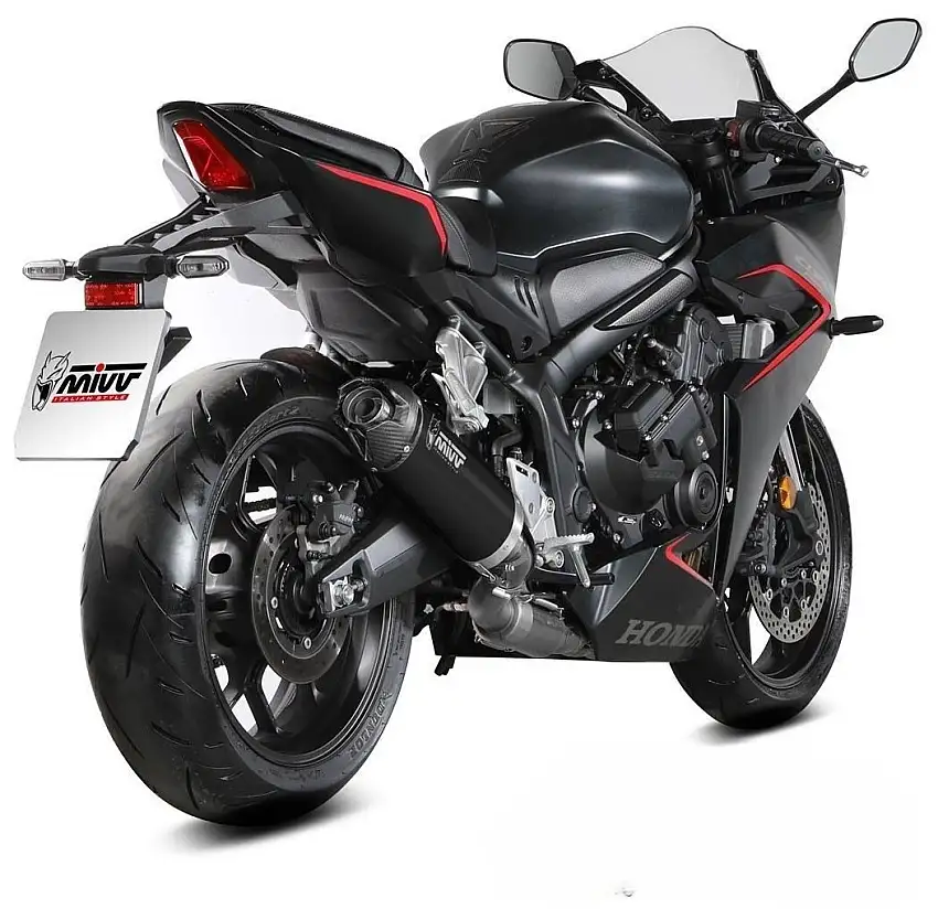 Scarico completo Mivv AK-1 omologato inox nero con fondello in carbonio per Honda CBR 650 R 24-25