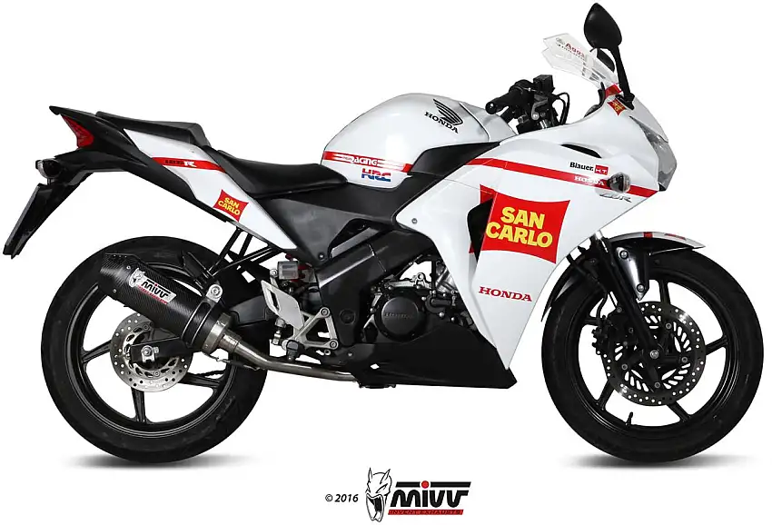 Scarico completo Mivv OVAL omologato carbonio con fondello in carbonio per Honda CBR 125 R 11-16