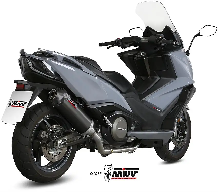 Scarico completo Mivv OVAL omologato inox nero con fondello in carbonio per Kymco AK 550 17-20