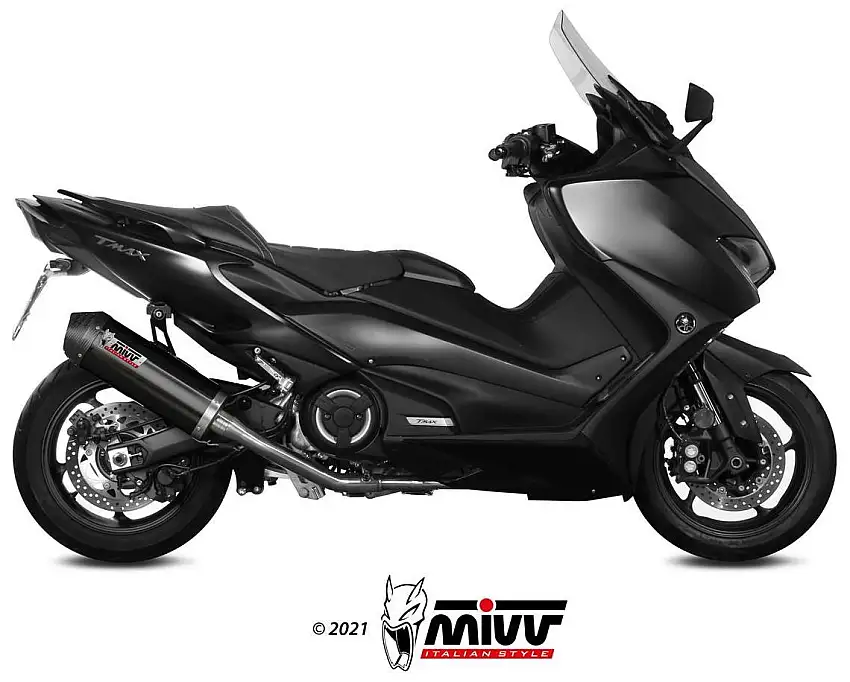 Scarico completo Mivv OVAL omologato inox nero con fondello in carbonio per Yamaha T-Max 560 20-21