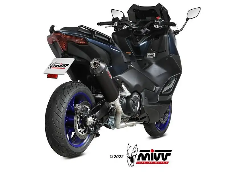 Scarico completo Mivv OVAL omologato inox nero con fondello in carbonio per Yamaha T-Max 560 22-24