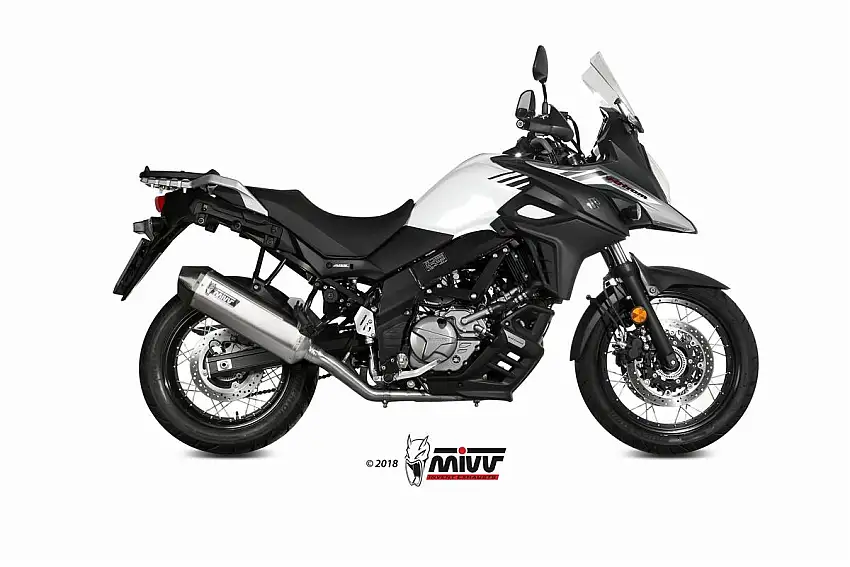 Scarico completo Mivv SPEED EDGE omologato inox con fondello in carbonio per Suzuki V-Strom 650 17-24