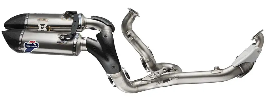 Scarico completo Termignoni non omologato con collettori e terminali in titanio CuNb con fondello in carbonio per Ducati 1299 Panigale 15-18 (2 silenziatori)