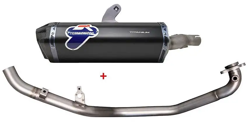Scarico completo Termignoni non omologato con collettori in acciaio inox e terminale in titanio nero con fondello in carbonio per Honda X-ADV 750 17-20