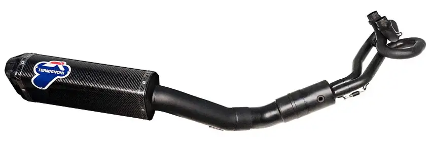 Scarico completo Termignoni omologato con collettori in acciaio inox black e terminale in titanio nero per Yamaha T-Max 530 17-19