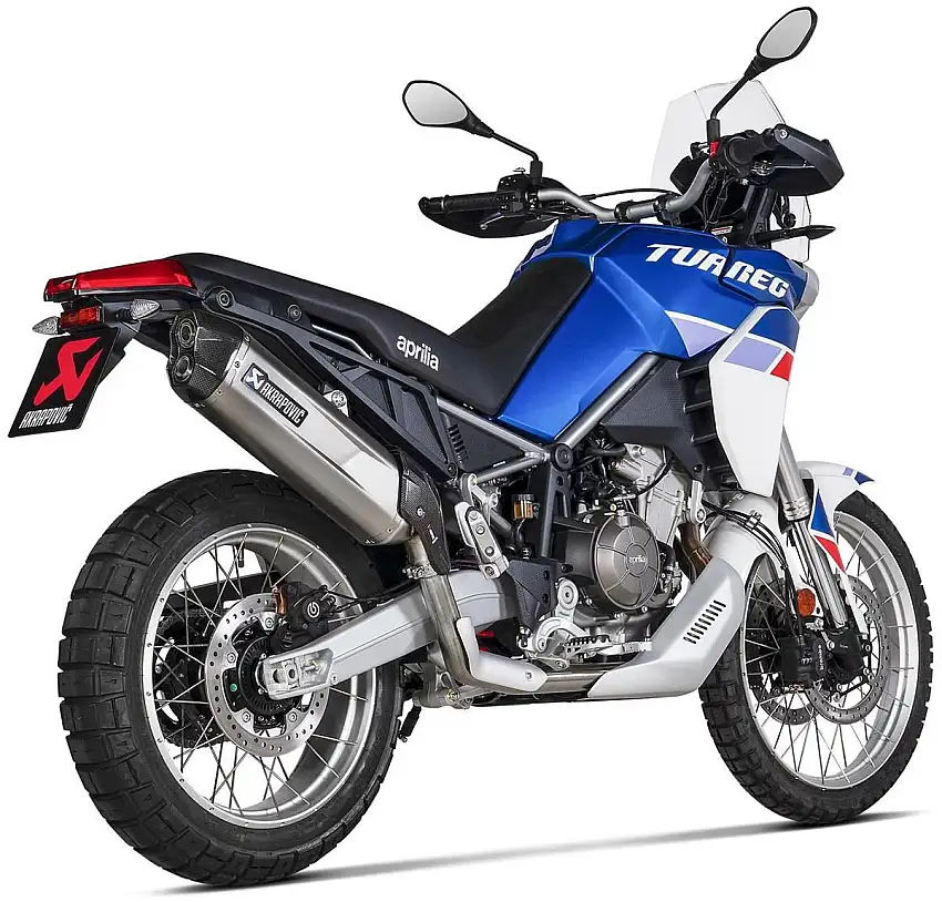 Terminale di scarico Akrapovic omologato in titanio con fondello in carbonio per Aprilia Tuareg 660 22-24