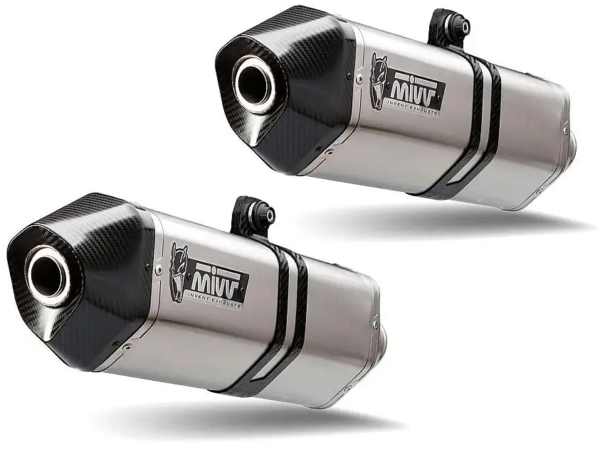 Terminali di scarico Mivv SPEED EDGE omologati inox con fondello in carbonio per Triumph Speed Triple 1050 R 16-17 (COPPIA)