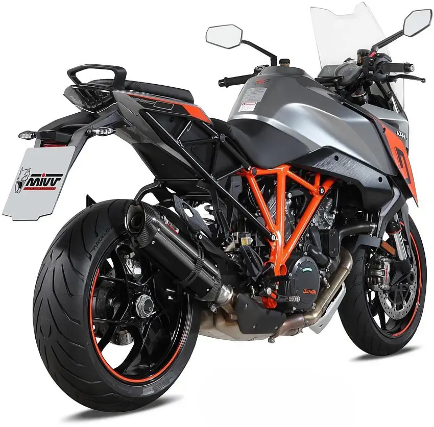 Terminale di scarico Mivv SUONO omologato inox nero con fondello in carbonio per KTM 1290 Super Duke GT 16-24