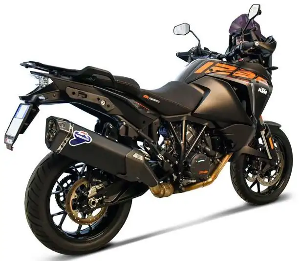 Terminale di scarico Termignoni omologato in acciaio inox nero con fondello in carbonio per KTM 1290 Super Adventure 2019