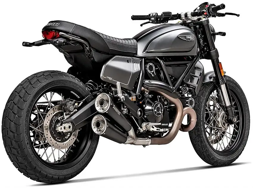 Terminali di scarico Akrapovic non omologati in acciaio inox nero per Ducati Scrambler 800 Desert Sled 2022