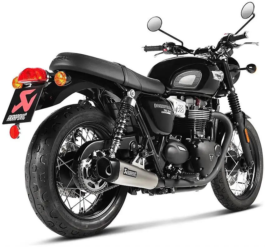 Terminali di scarico Akrapovic omologati in titanio con fondello in carbonio per Triumph Bonneville 900 T100 17-20 (Coppia)