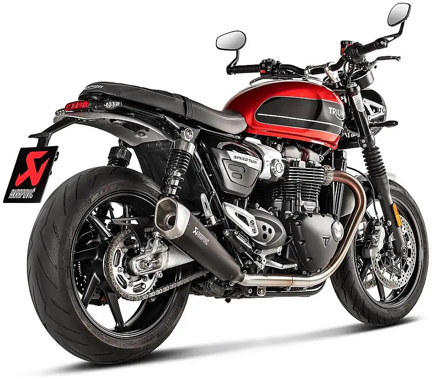 Terminali di scarico Akrapovic omologati in titanio foderati neri per Triumph Speed Twin 1200 19-20 (Coppia)
