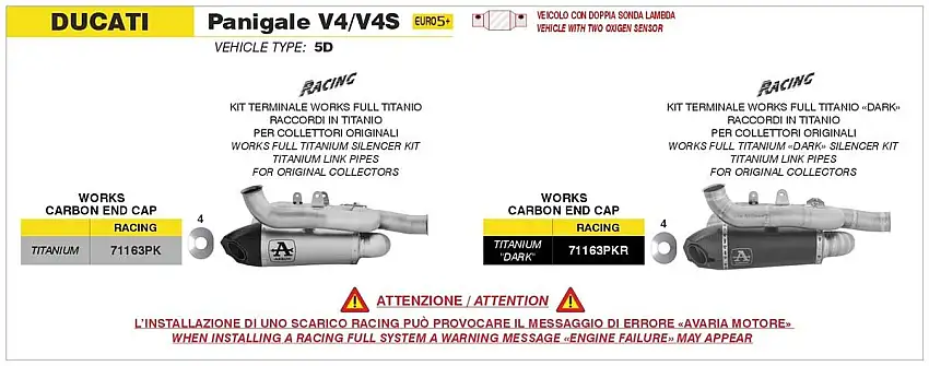 Terminale di scarico Arrow Works titanio Dark con raccordi in titanio non omologato per Ducati Panigale V4 2025