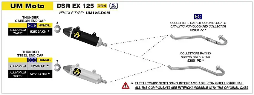 Terminale di scarico Arrow Thunder alluminio Dark omologato per um moto um dsr ex 125 18-20