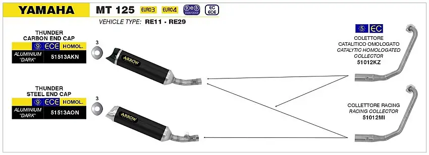 Terminale di scarico Arrow Thunder alluminio Dark omologato per Yamaha MT 125 14-19