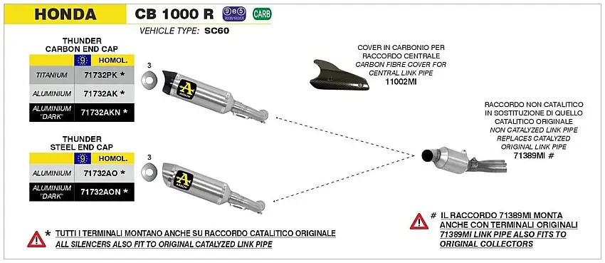 Terminale di scarico Arrow Thunder Approved alluminio omologato per Honda CB 1000 R 08-17