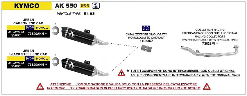 Terminale di scarico Arrow Urban alluminio Dark con fondello carby omologato per Kymco AK 550 21-24