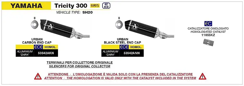 Terminale di scarico Arrow Urban alluminio Dark con fondello carby omologato per Yamaha X-Max 300 21-24