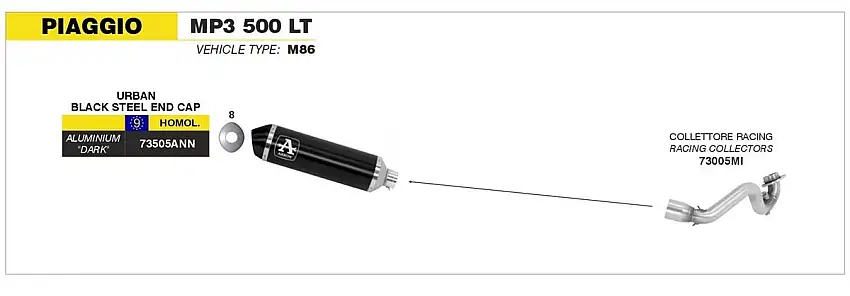 Terminale di scarico Arrow Urban alluminio Dark con fondello Dark omologato per Piaggio MP3 500 LT 14-16