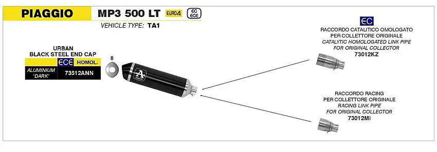 Terminale di scarico Arrow Urban alluminio Dark con fondello Dark omologato per Piaggio MP3 500 LT 17-18