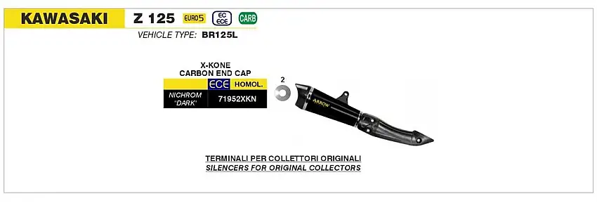 Terminale di scarico Arrow X-Kone Dark omologato per Kawasaki Z 125 21-24