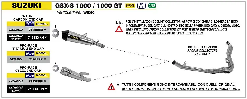 Terminale di scarico Arrow X-Kone Dark omologato per Suzuki GSX-S 1000 GX 2024