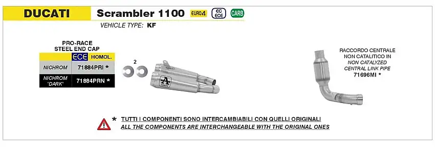 Terminali di scarico Arrow Pro-Race nichrom Dark (Dx+Sx) omologato per Ducati Scrambler 1100 18-20