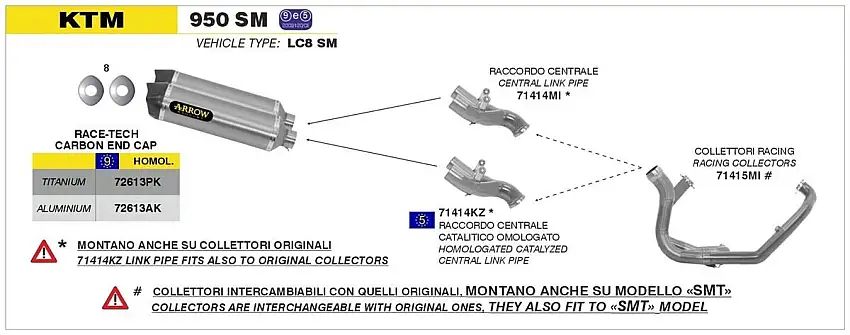 Terminali di scarico Arrow Race-Tech alluminio (Dx+Sx) con fondello carby omologato per KTM 990 Supermoto R 08-13