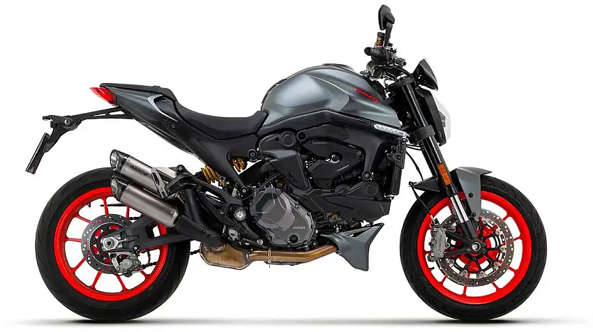 Terminali di scarico Arrow Round-Sil in titanio (sup.+ inf.) con fondello carby omologato per Ducati Monster 937 ABS 21-24