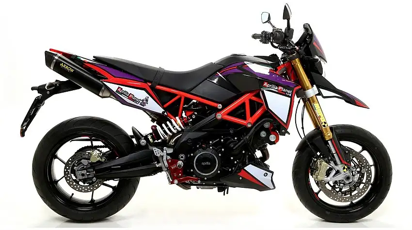 Terminali di scarico Arrow Thunder alluminio Dark (Dx+Sx) con fondello carby omologato per Aprilia Dorsoduro 900 17-19