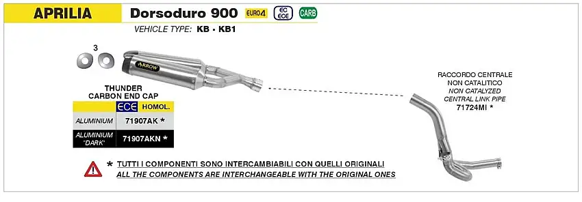 Terminali di scarico Arrow Thunder alluminio (Dx+Sx) con fondello carby omologato per Aprilia Dorsoduro 900 17-19