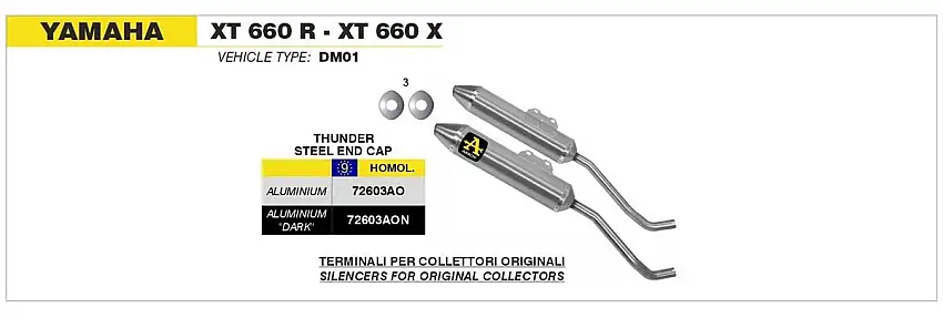 Terminali di scarico Arrow Thunder Approved Alluminio Dark (Dx+Sx) omologato per Yamaha XT 660 X 04-16