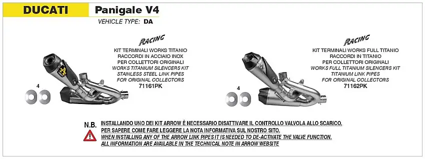 Terminali di scarico Arrow Works titanio (Dx+Sx) con raccordi in acciaio inox non omologato per Ducati Streetfighter V4 20-24